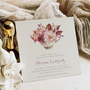 Invitation Automne Floral Teacup Automne Fête des mariées Thé
