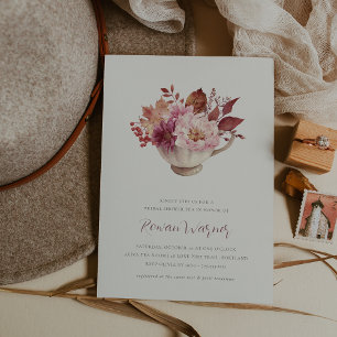 Invitation Automne Floral Teacup Automne Fête des mariées Thé