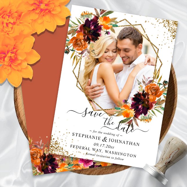 Invitation Automne Floral Terracotta Enregistrer La Date (Autumn Floral Terracotta Save The Date Invitation)