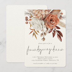 Invitation Automne Floral Terracotta Friendsgiving Thanksgivi