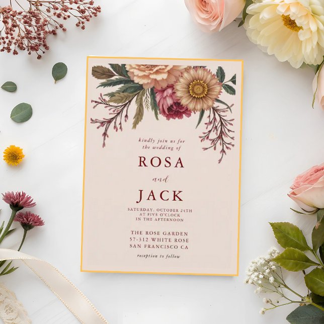 Invitation Automne Floral Terracotta Pampas Mariage en herbe (Créateur téléchargé)