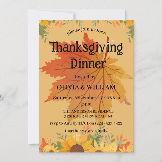 Invitation Automne Floral Thanksgiving Dîner (Devant)