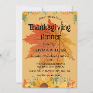 Invitation Automne Floral Thanksgiving Dîner