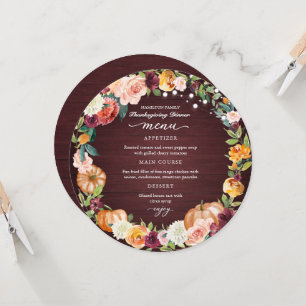 Invitation Automne Floral Thanksgiving Dîner Cirque Menu Cart