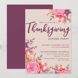 Invitation Automne Floral Thanksgiving Soirée en famille