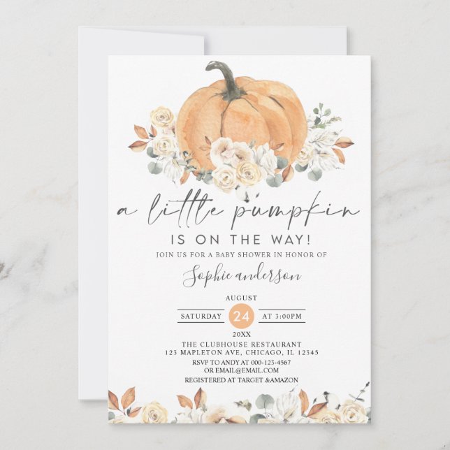 Invitation Automne Floral Un Petit Baby shower D'Automne Citr (Devant)