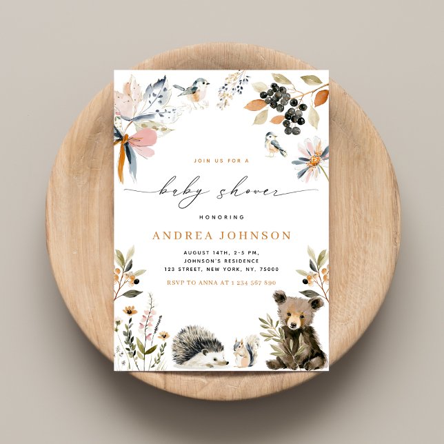 Invitation Automne Forêt Boisée Animaux Baby shower d'automne (Créateur téléchargé)