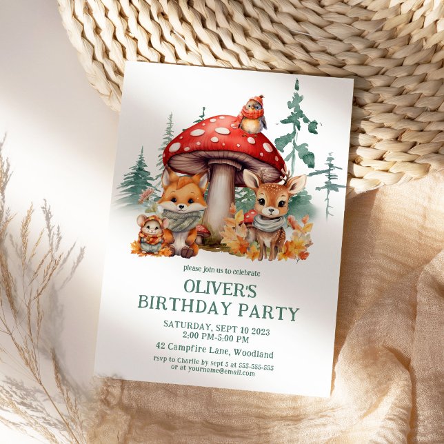 Invitation Automne Forêt forestière Animaux 1er anniversaire (Créateur téléchargé)