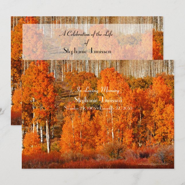Invitation Automne Golden Orange Aspens Fête de la vie (Devant / Derrière)