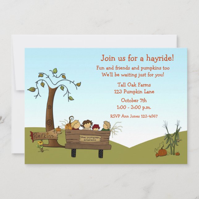 Invitation Automne Hayride, chariot, enfants (Devant)