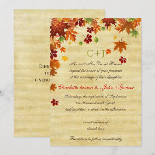Invitation Automne laisse un Mariage rustique