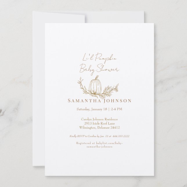 Invitation Automne Li l Citrouille Baby shower Ecru (Devant)