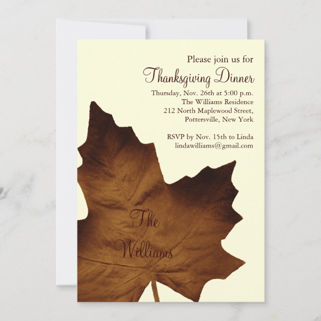 Invitation Automne Maple Leaf Dîner d'action de grâce Invitat (Devant)