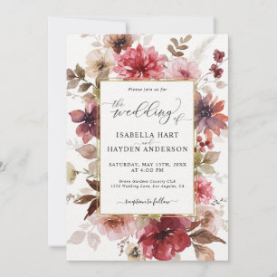 Invitation Automne Maroon Blush Gold All In 1 QR Code Mariage