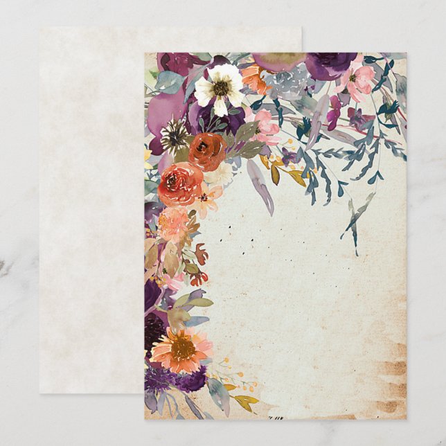Invitation Automne mixte aquarelle florale vierge (Devant / Derrière)