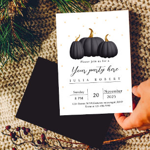 Invitation automne moderne automne doré noir citrouille blanc