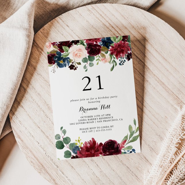 Invitation Automne Moderne Calligraphie 21e fête d'anniversai (Créateur téléchargé)