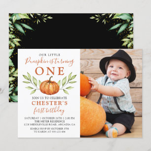 Invitation Automne moderne Petit Citrouille 1er anniversaire 