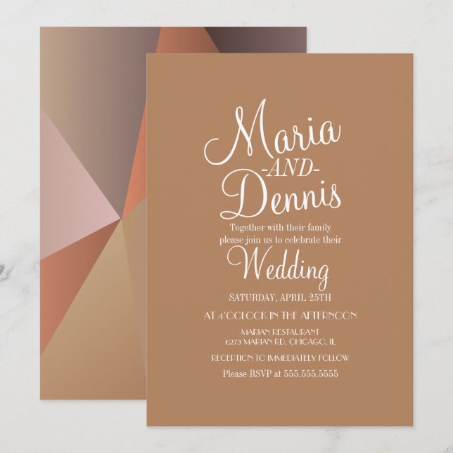 Invitation Automne Neutre moderne géométrique Mariage Brown (Devant / Derrière)