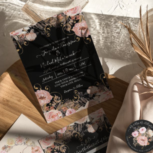 Invitation Automne Noir Rose Pâle Aquarelle Florale Or Rose