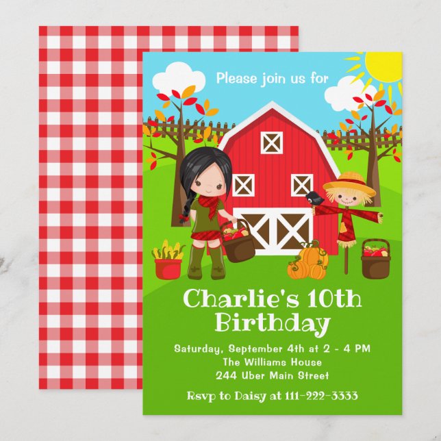 Invitation Automne Normandie Anniversaire Fille des cheveux n (Devant / Derrière)