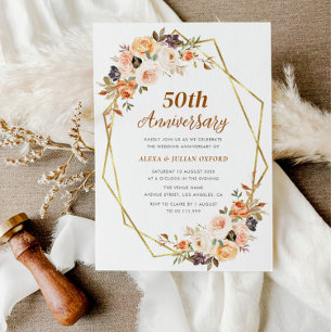 Invitation automne or blush floral 50e anniversaire mariage