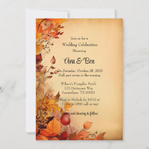 Invitation Automne Orange Arbres Rustique Mariage Célébration