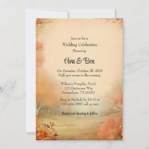 Invitation Automne Orange Arbres Rustique Mariage Célébration