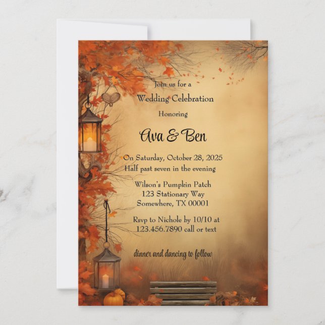 Invitation Automne Orange Arbres Rustique Mariage Célébration (Devant)