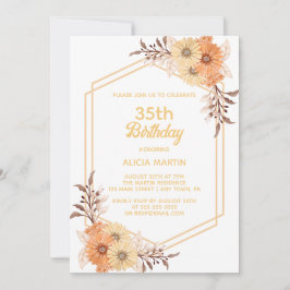 Invitation Automne Orange Fleur Or Blanc Femme Adulte