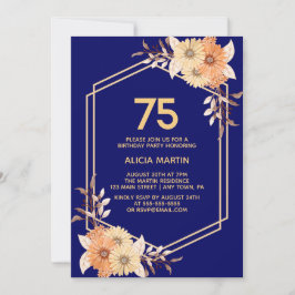 Invitation Automne Orange Fleur Or Marine Bleu Adulte Anniver
