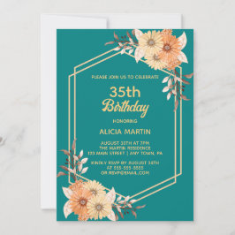 Invitation Automne Orange Fleur Or Turquoise Femme Adulte