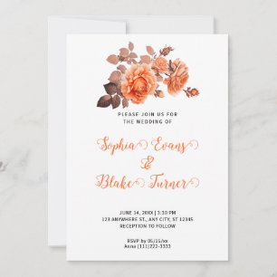 Invitation Automne Orange Rose Bouquet Mariage blanc