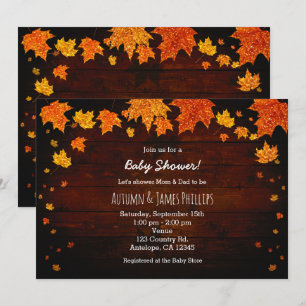 Invitation Automne Parties scintillant Automne Feuilles Baby 