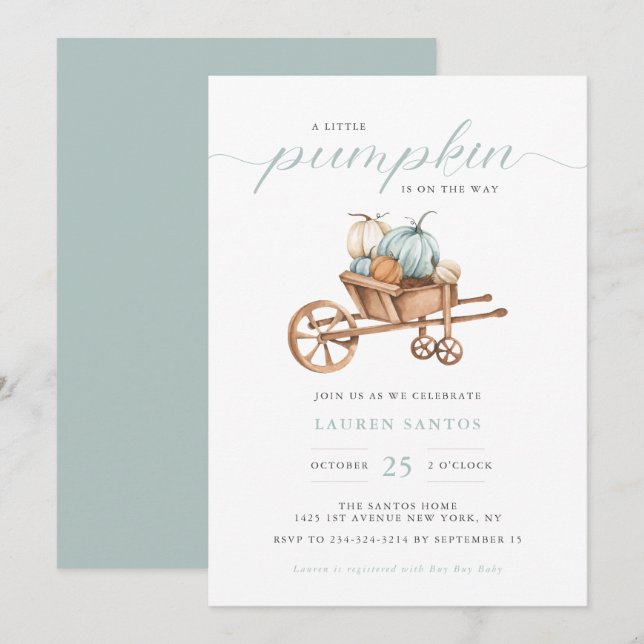 Invitation Automne - Petit Baby shower Citrouille | Invitatio (Devant / Derrière)