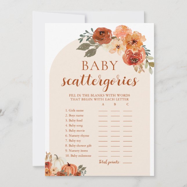 Invitation Automne Petit Baby shower Citrouille Scattegories  (Devant)