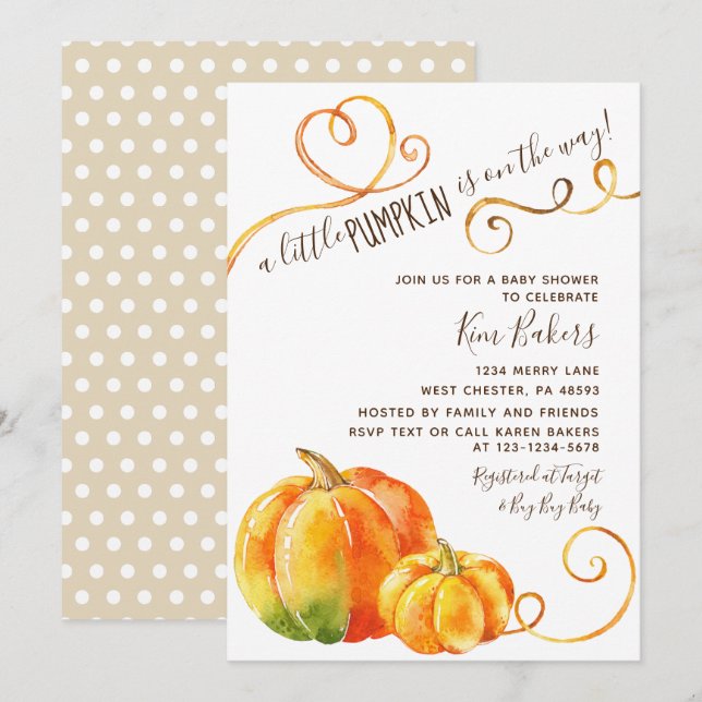 Invitation Automne Petit Citrouille Automne Baby shower Invit (Devant / Derrière)