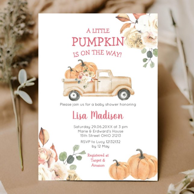 Invitation Automne Petit Citrouille Camion Baby shower fille (Créateur téléchargé)