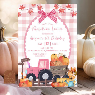 Invitation Automne Pink Bow Citrouille Patch Anniversaire