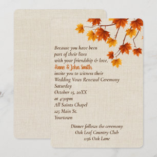 Invitation Automne quitte le renouvellement Vow Mariage