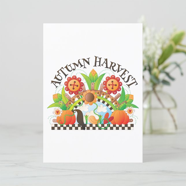 Invitation Automne Récolte Art Populaire Citrouille et Tourne (Créateur téléchargé)