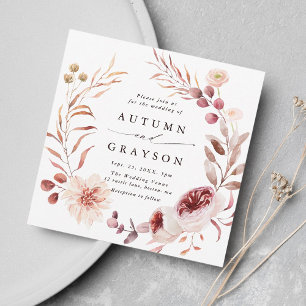 Invitation Automne Romance Floral Wreath Mariage Carré