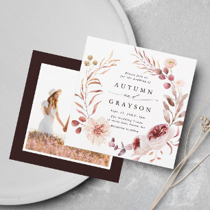 Invitation Automne Romance Floral Wreath Mariage Photo Carré