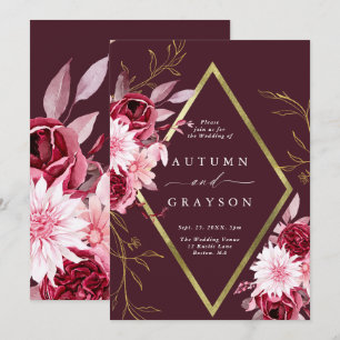 Invitation Automne Romance Gold Frame Floral Mariage