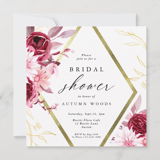 Invitation Automne Romance Gold Frame Floral Mariage Invitati (Devant)