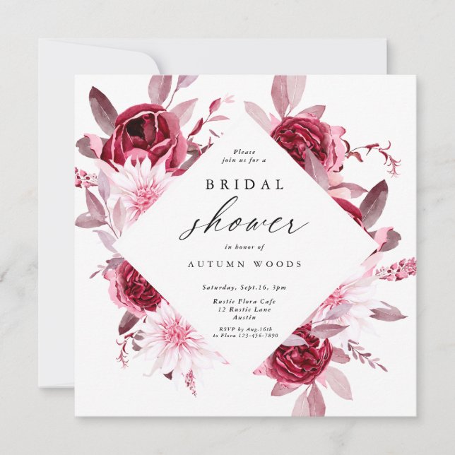 Invitation Automne Romance Gold Frame Floral nage douche (Devant)