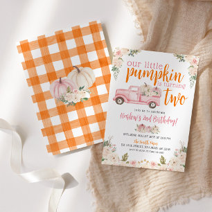 Invitation Automne rose Floral Citrouille Harvest Truck Anniv