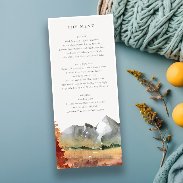 Invitation Automne Rouille Orange Mountain Trees Mariage Menu (Créateur téléchargé)