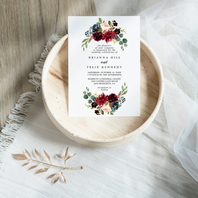 Invitation Automne Russe Bourgogne Calligraphie Mariage diama (Créateur téléchargé)