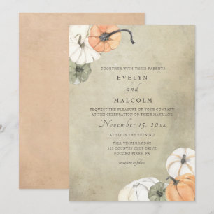 Invitation Automne Rustique Automne Blanc, Orange Citrouille